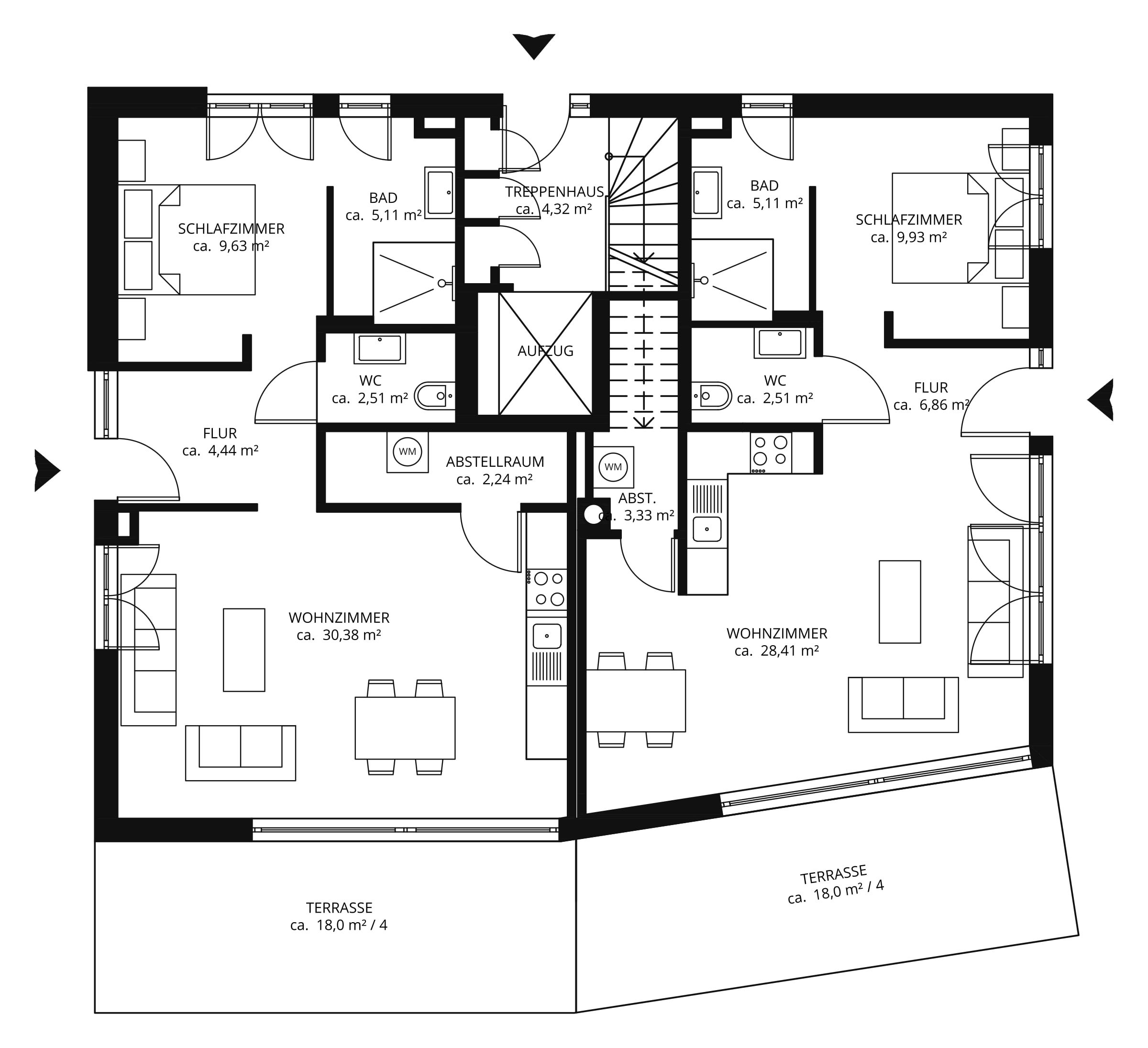 Grundriss Erdgeschosswohnung im Ferienhaus Wasser