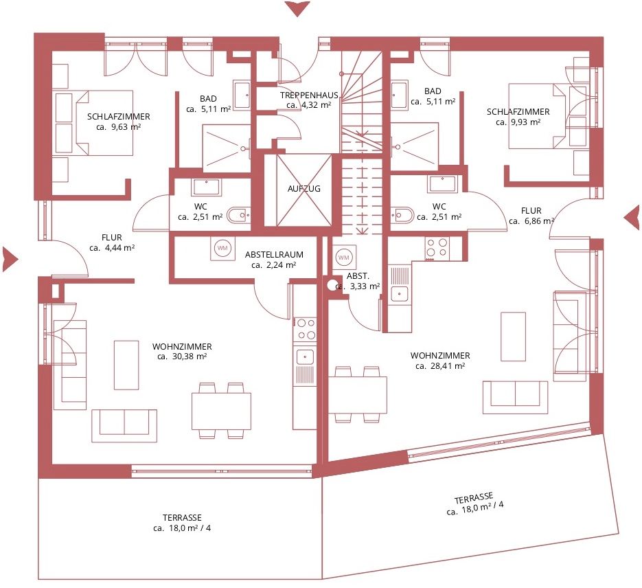 Grundriss Erdgeschosswohnung im Ferienhaus Luft